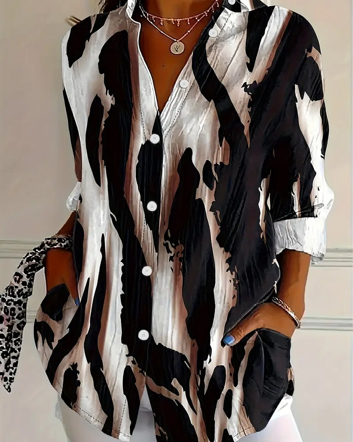 Lucia™ | Chemisier Doux à Imprimé Élégant et Col Montant
