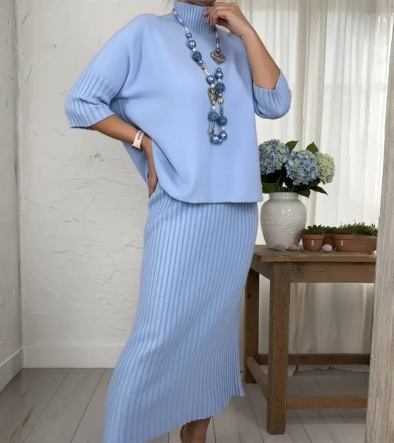 ParisPeak™ | Ensemble En Maille Élégant Avec Jupe Midi