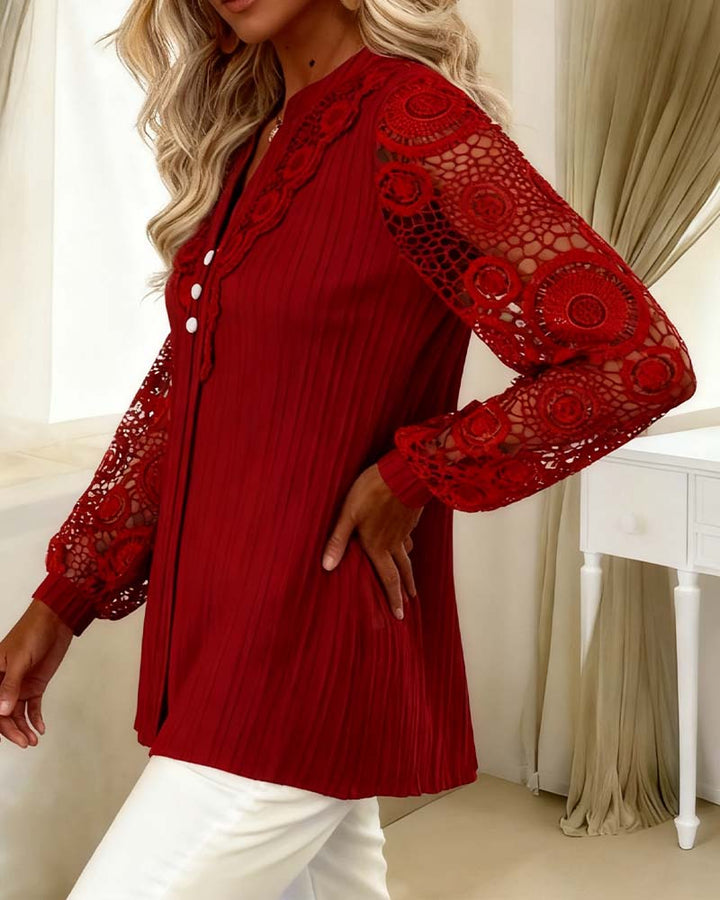 Giordana™ | Blouse Élégante avec Col en V & Détails en Dentelle