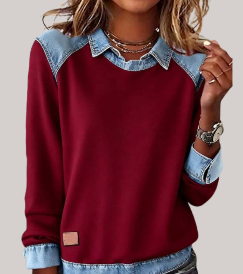 ParisPeak™ | Top En Maille Avec Détails En Denim