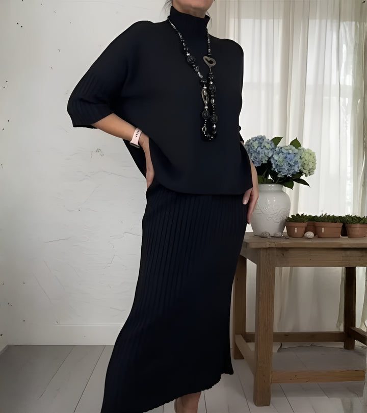 ParisPeak™ | Ensemble En Maille Élégant Avec Jupe Midi