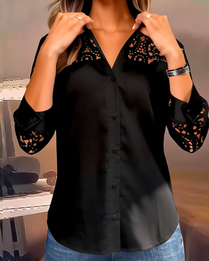 Caterina™ | Chemise Élégante Patchwork Dentelle avec Col Revers