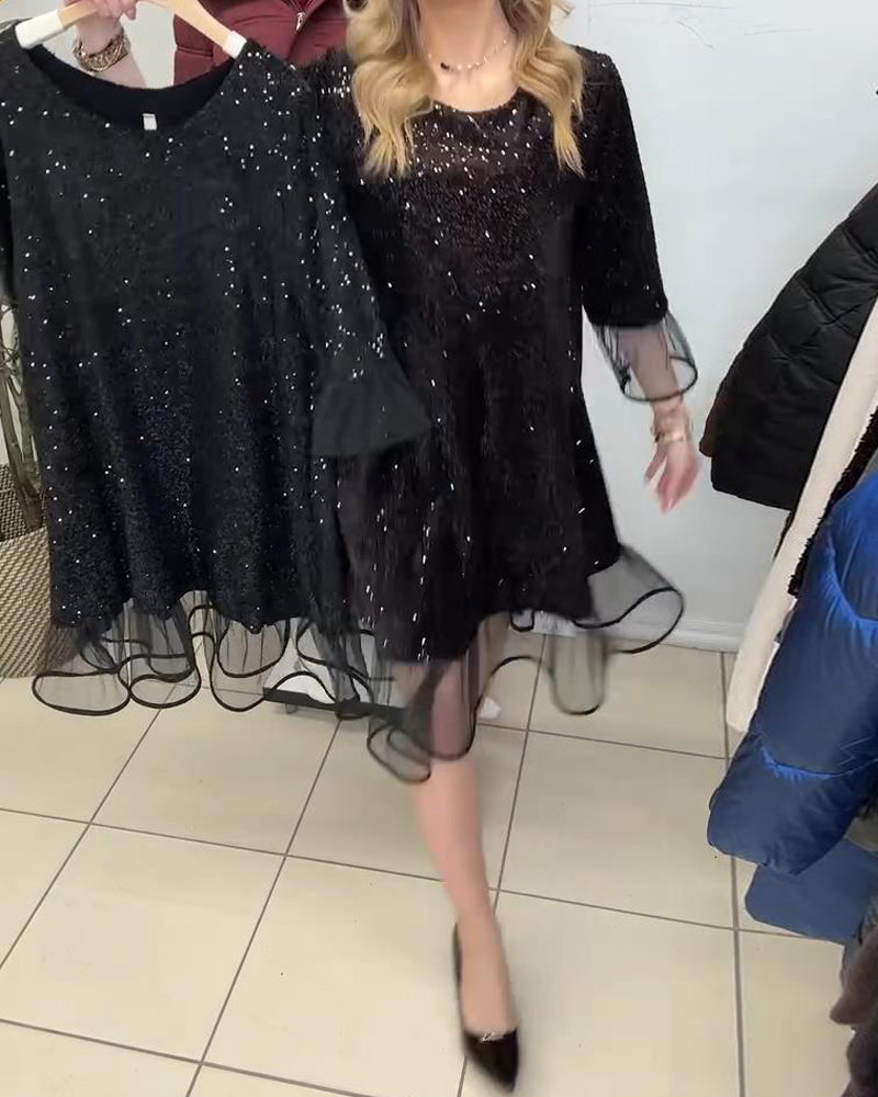 Léna™ | Robe d’Hiver Tricotée & Élégante avec Détails Subtils en Paillettes