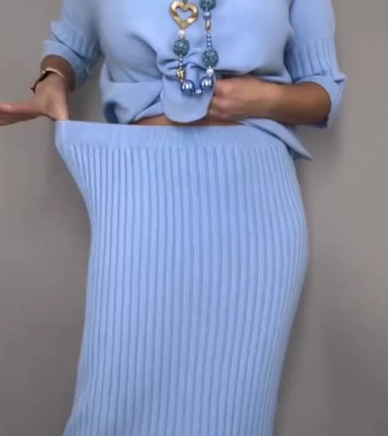 ParisPeak™ | Ensemble En Maille Élégant Avec Jupe Midi