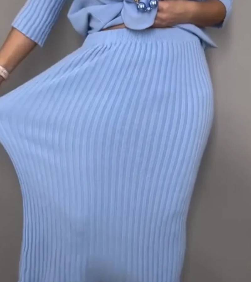 ParisPeak™ | Ensemble En Maille Élégant Avec Jupe Midi