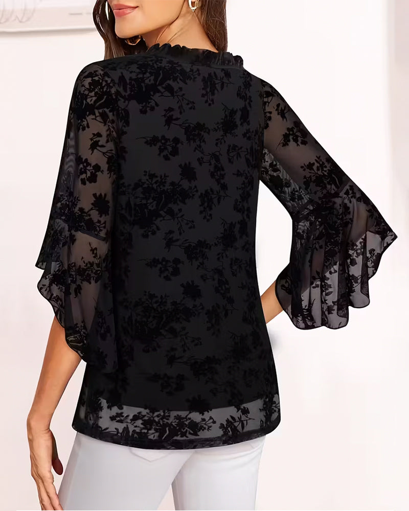 Serafina™ | Blouse Élégante avec Manches Évasées & Touches Transparentes