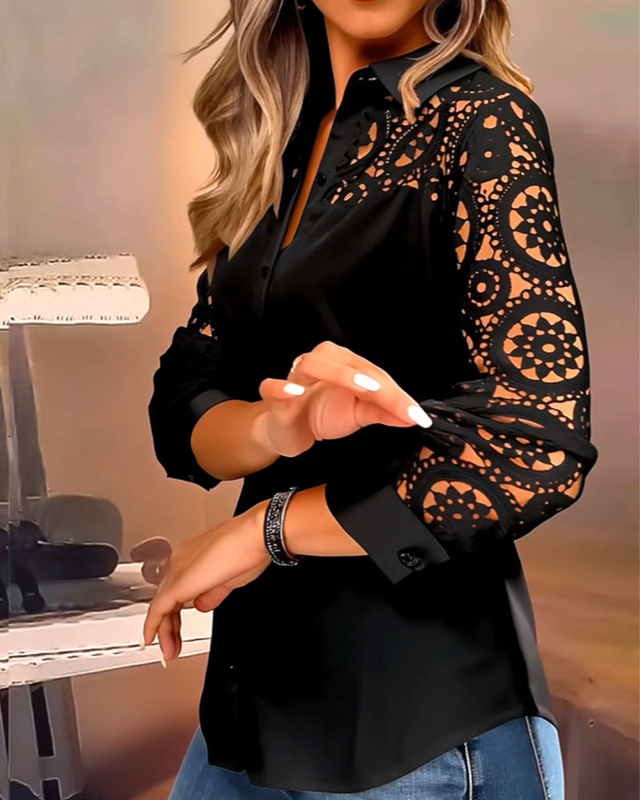 Caterina™ | Chemise Élégante Patchwork Dentelle avec Col Revers