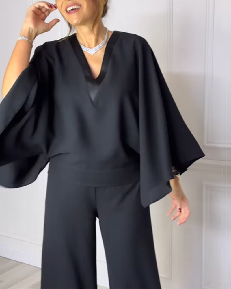 Maristella™ | Chemisier Élégant à Manches Papillon et Col en V