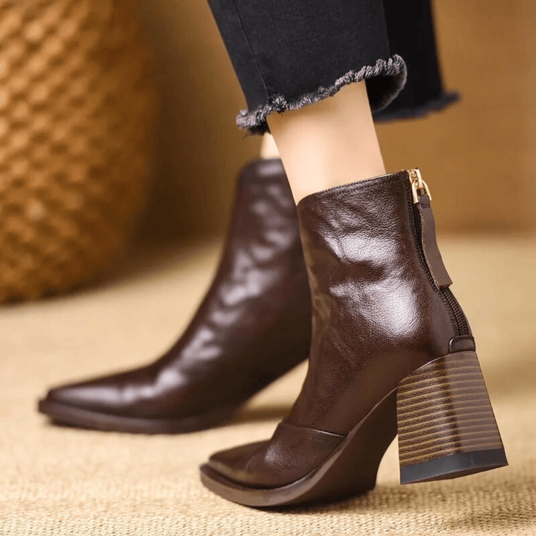 Manon™ | Bottines en Cuir Élégantes avec Talon Sculpté